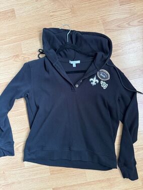 New Orleans Saints NFL Black Waffle Cropped Hooded Sweatshirt